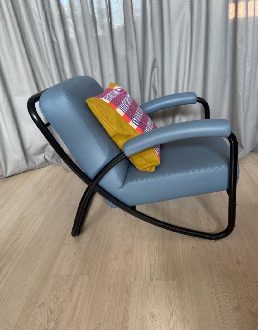 Memphis stijl fauteuil, Huis en Inrichting, Fauteuils, Gebruikt, Leer, Metaal, 50 tot 75 cm, 75 tot 100 cm, Ophalen