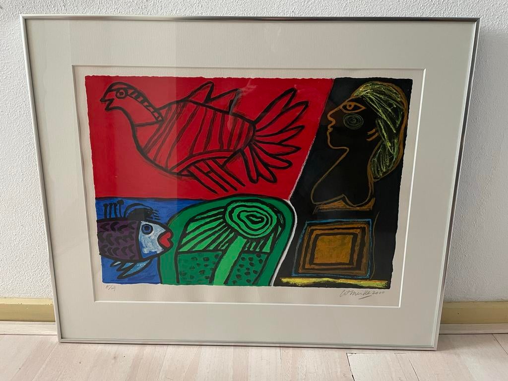 Zeefdruk "Le Poisson amoreux" van Corneille (2000), Antiek en Kunst, Ophalen