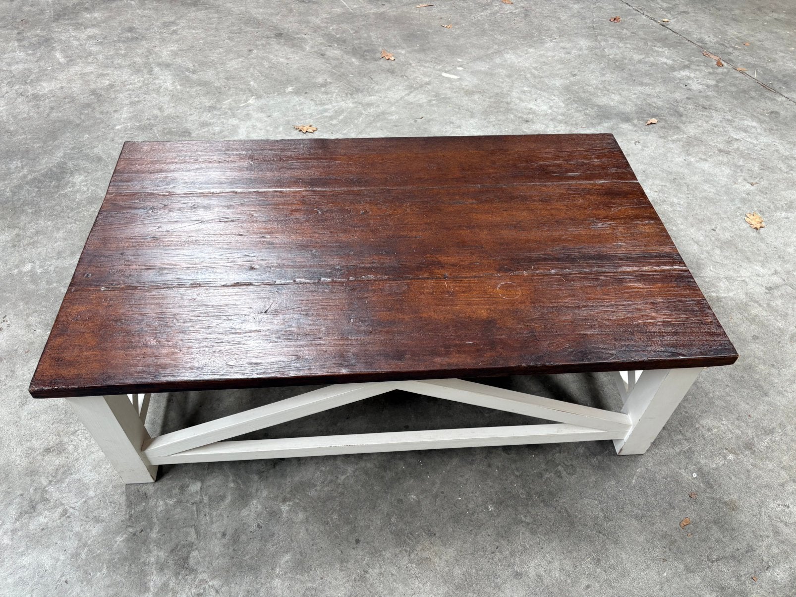 Salontafel teakhout 135x80x45 wit/hout, Huis en Inrichting, Tafels | Salontafels, Ophalen, Gebruikt, 100 tot 150 cm, Teakhout