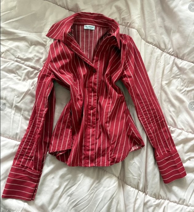 Stijlvol Rood Gebreid Vest met Contrast, Kleding | Dames, Truien en Vesten, Ophalen of Verzenden, Gedragen, Maat 38/40 (M), Rood