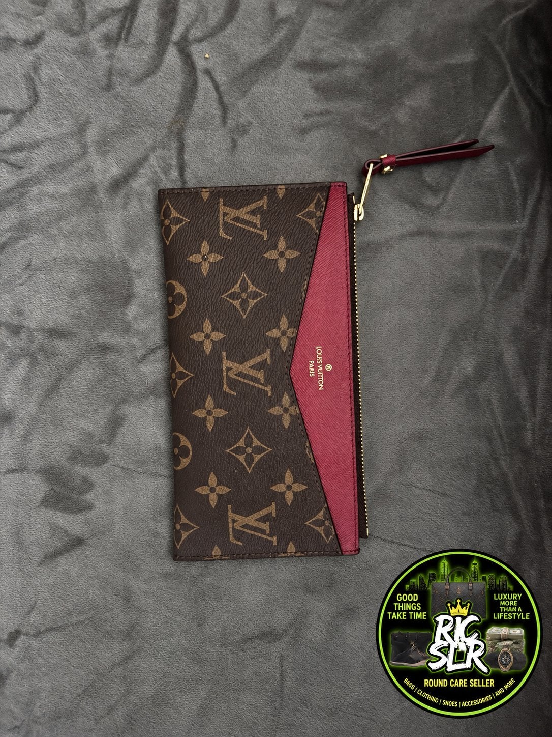 Monogram Neverfull MM/GM Pochette Fuchsia Burgundy Brown., Ophalen of Verzenden, Zo goed als nieuw, Bruin, Overige merken