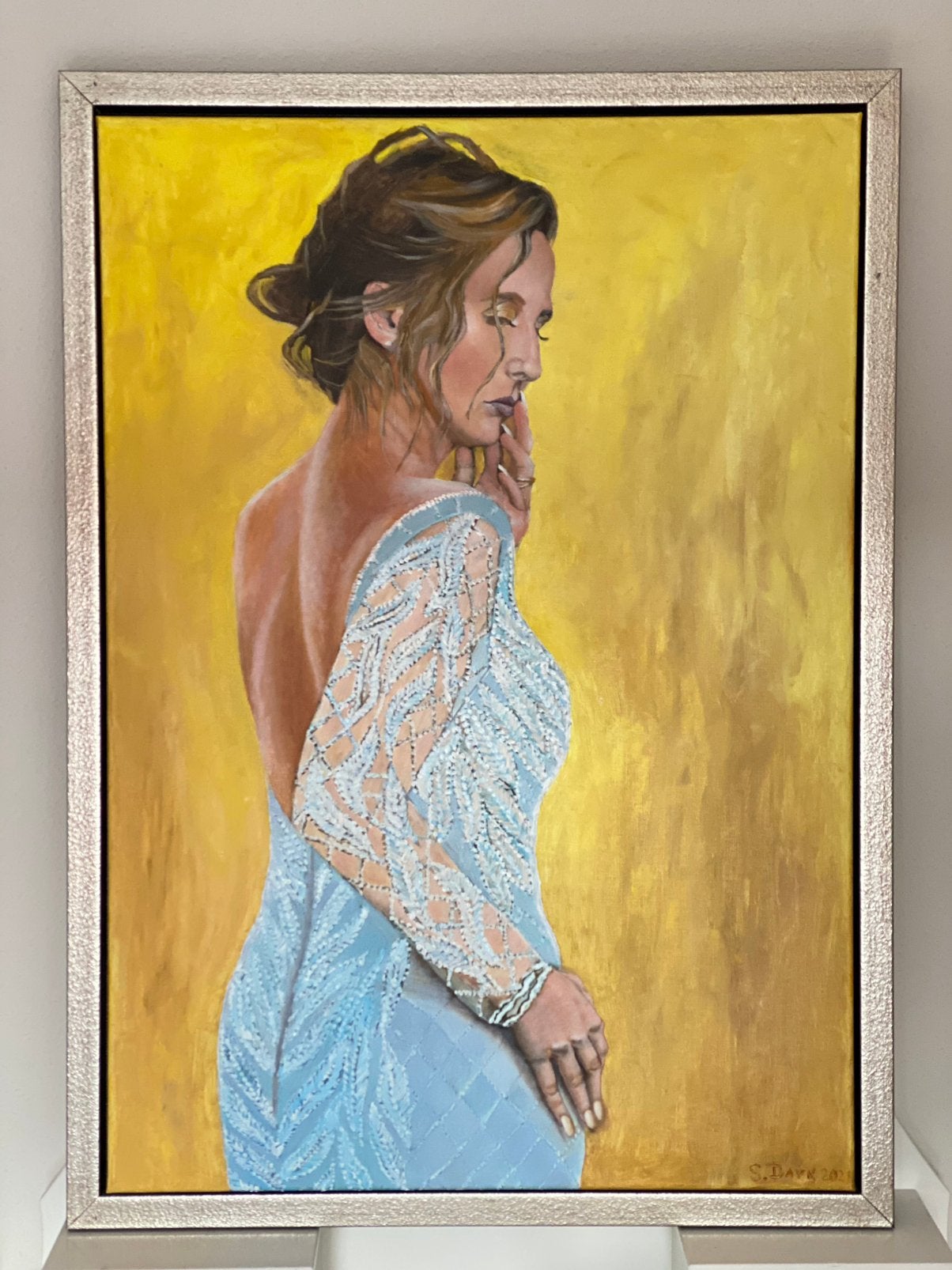 Portret van een chique dame, 100X70 cm, Ophalen, Textiel, Handgeschilderd, Portret