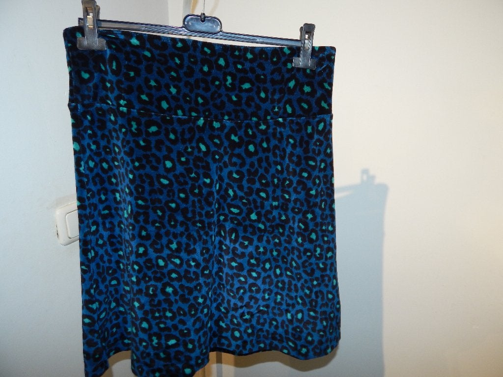 King Louie velvet velourse rok leopard printje nacht blauw M, Maat 38/40 (M), Zo goed als nieuw, King Louie, Boven de knie