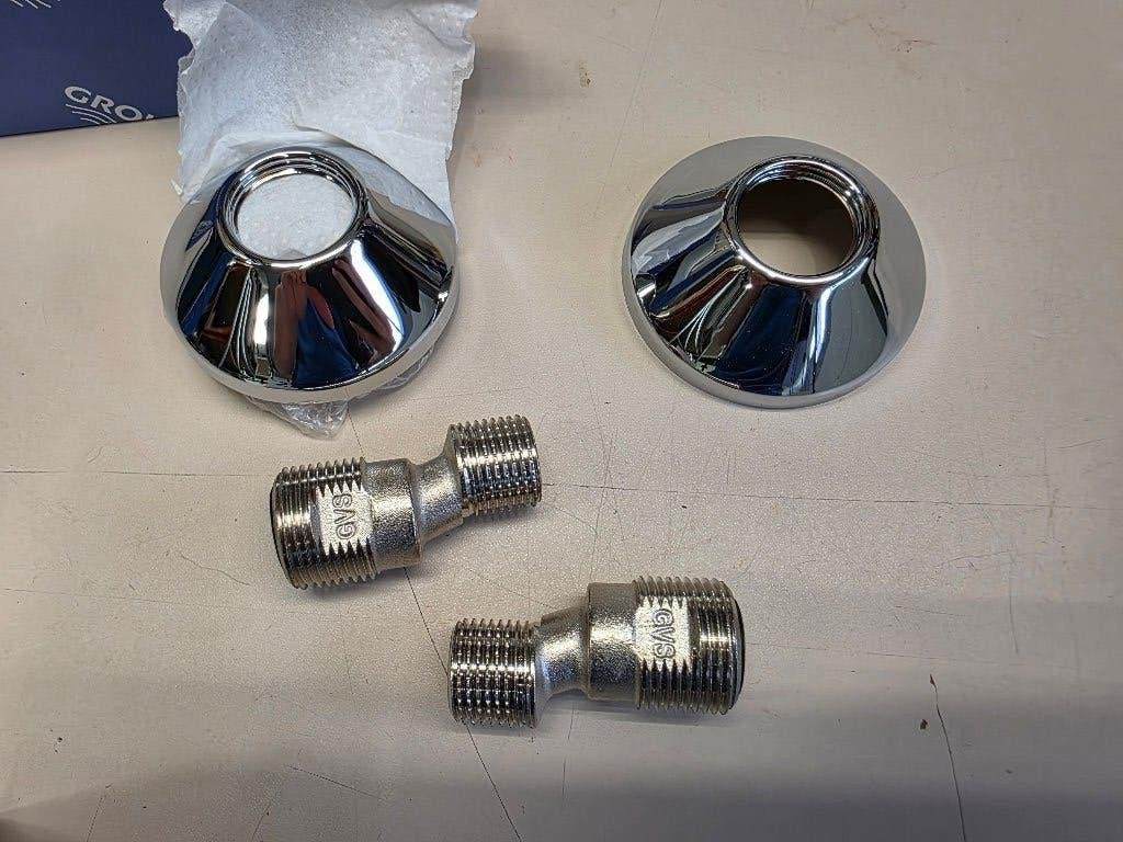 Grohe S koppeling met rozet per paar 1/2 x 3/4 chroom, Doe-het-zelf en Verbouw, Ophalen of Verzenden, Nieuw, Chroom, Kraan