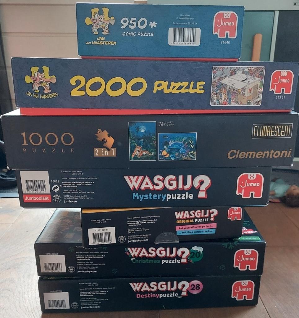 7 Puzzels Wasgij Jan van Haasteren, Ophalen of Verzenden, 500 t/m 1500 stukjes, Gebruikt, Legpuzzel