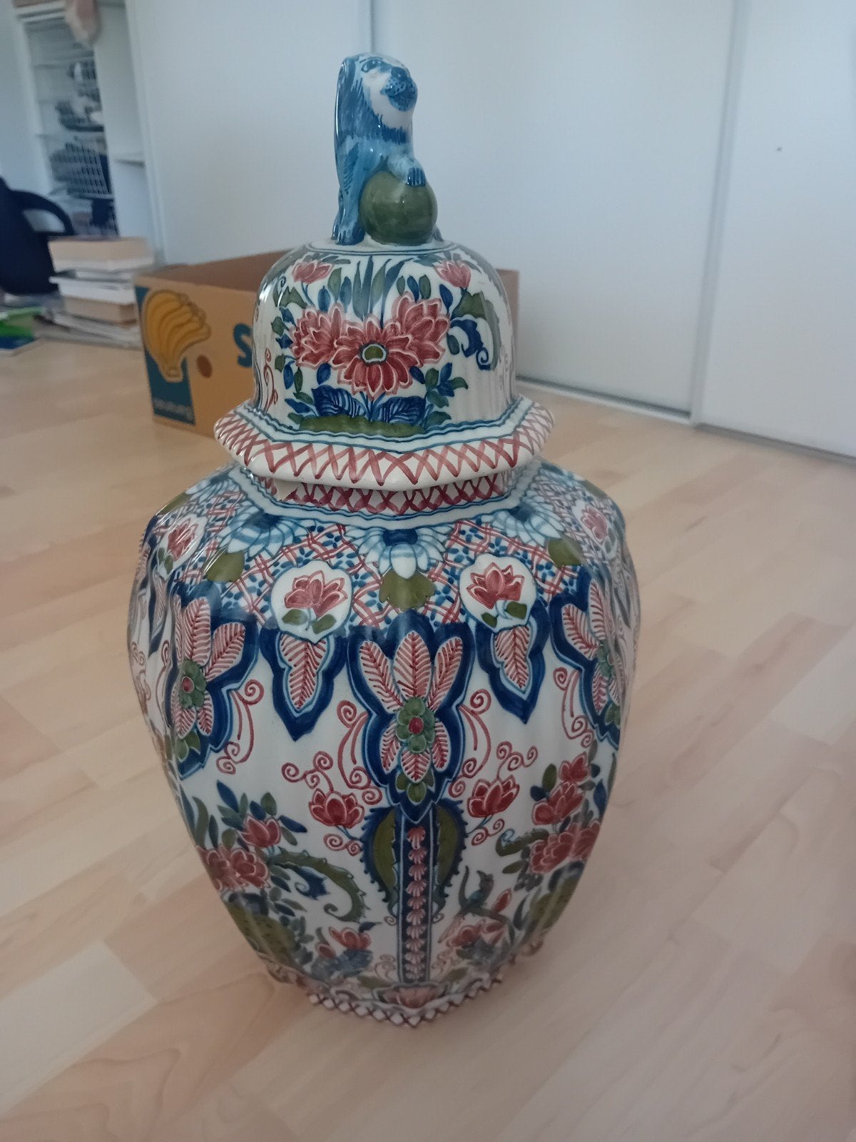 Prachtige Makkum Aardewerk Gemberpot met Leeuw Deksel, Ophalen of Verzenden
