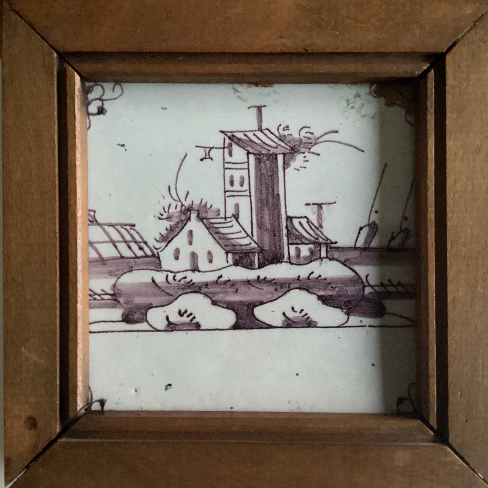 Antieke Mangaankleurig Delft landschap tegel ca 1800, Antiek en Kunst, Ophalen of Verzenden