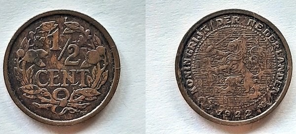Halve cent 1922, Verzenden, Koningin Wilhelmina, Overige waardes