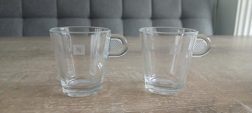 Nespresso glazen espresso set van 2 koffie kopjes bekers, Ophalen of Verzenden, Gebruikt