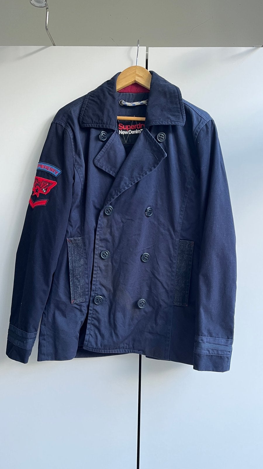 Superdry New Denim Tailoring Peacoat Jas Navy – Maat L, Ophalen of Verzenden, Zo goed als nieuw, Maat 52/54 (L), Blauw