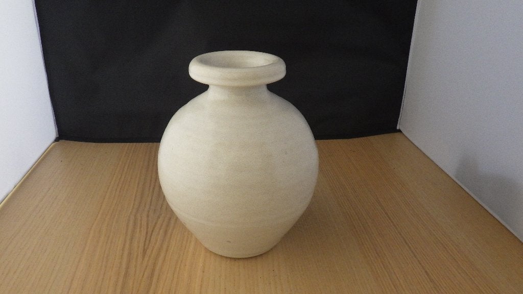 mooie witte retro bolle vaas, Ophalen of Verzenden, Gebruikt, Wit, Steen/keramiek