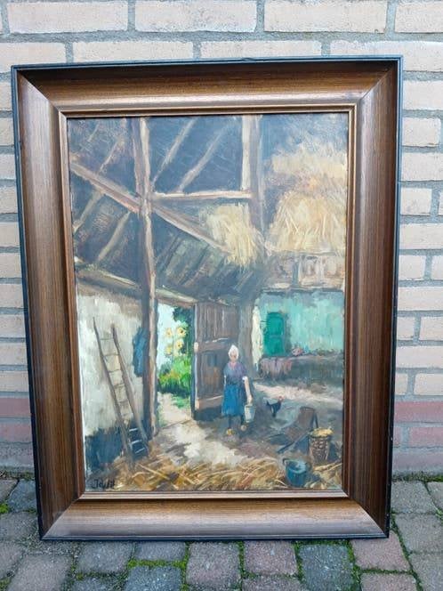 5 landschap schilderij zee - bos - boerderij - water - kerk, Antiek en Kunst, Ophalen of Verzenden, Klassiek, Gesigneerd, Landschap