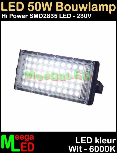 LED Bouwlamp Floodlight 50x SMD2835 LEDs Wit-6000k, Doe-het-zelf en Verbouw, Ophalen of Verzenden, Nieuw, Minder dan 50 watt, Lamp met armatuur