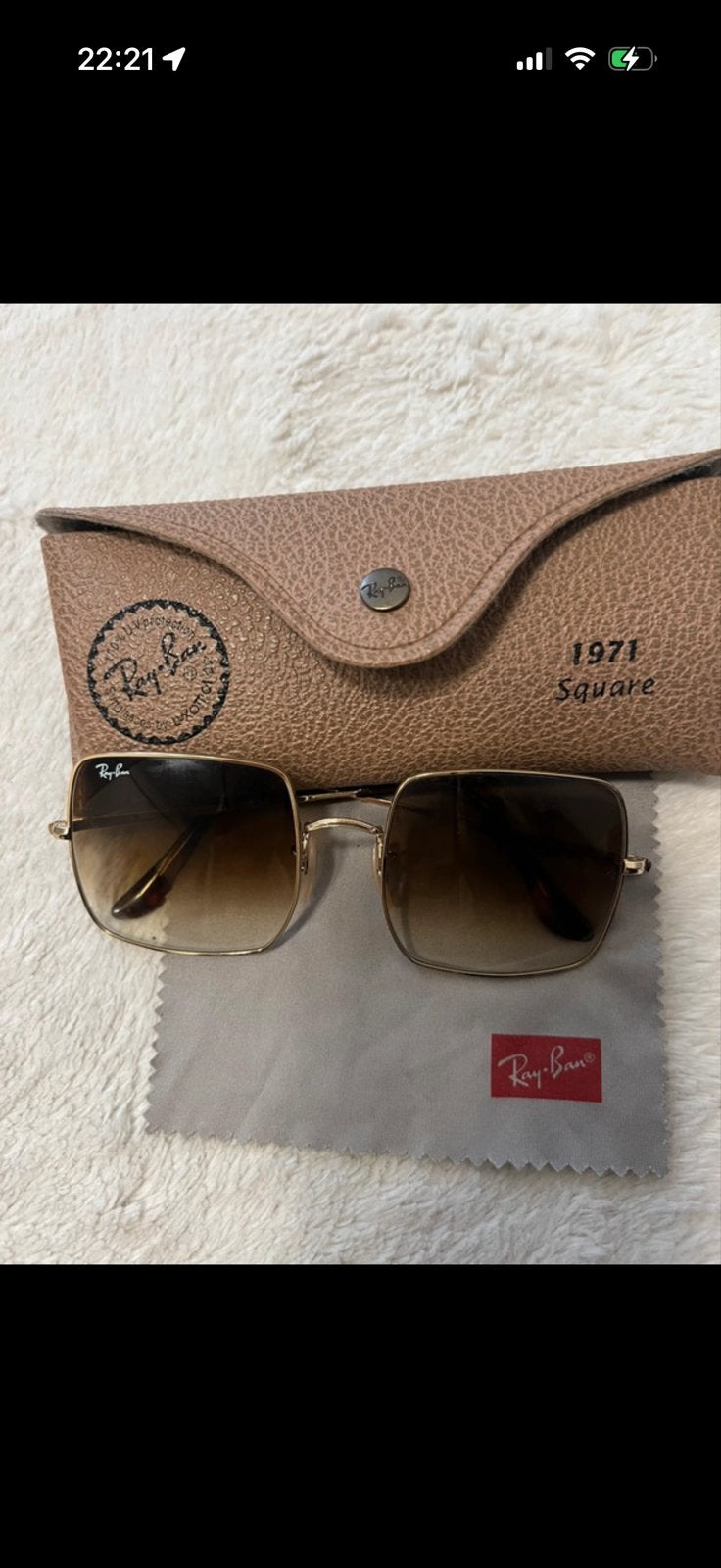 Ray-Ban 1971 Square Zonnebril met Etui, Zonnebril, Bruin, Ophalen of Verzenden, Zo goed als nieuw