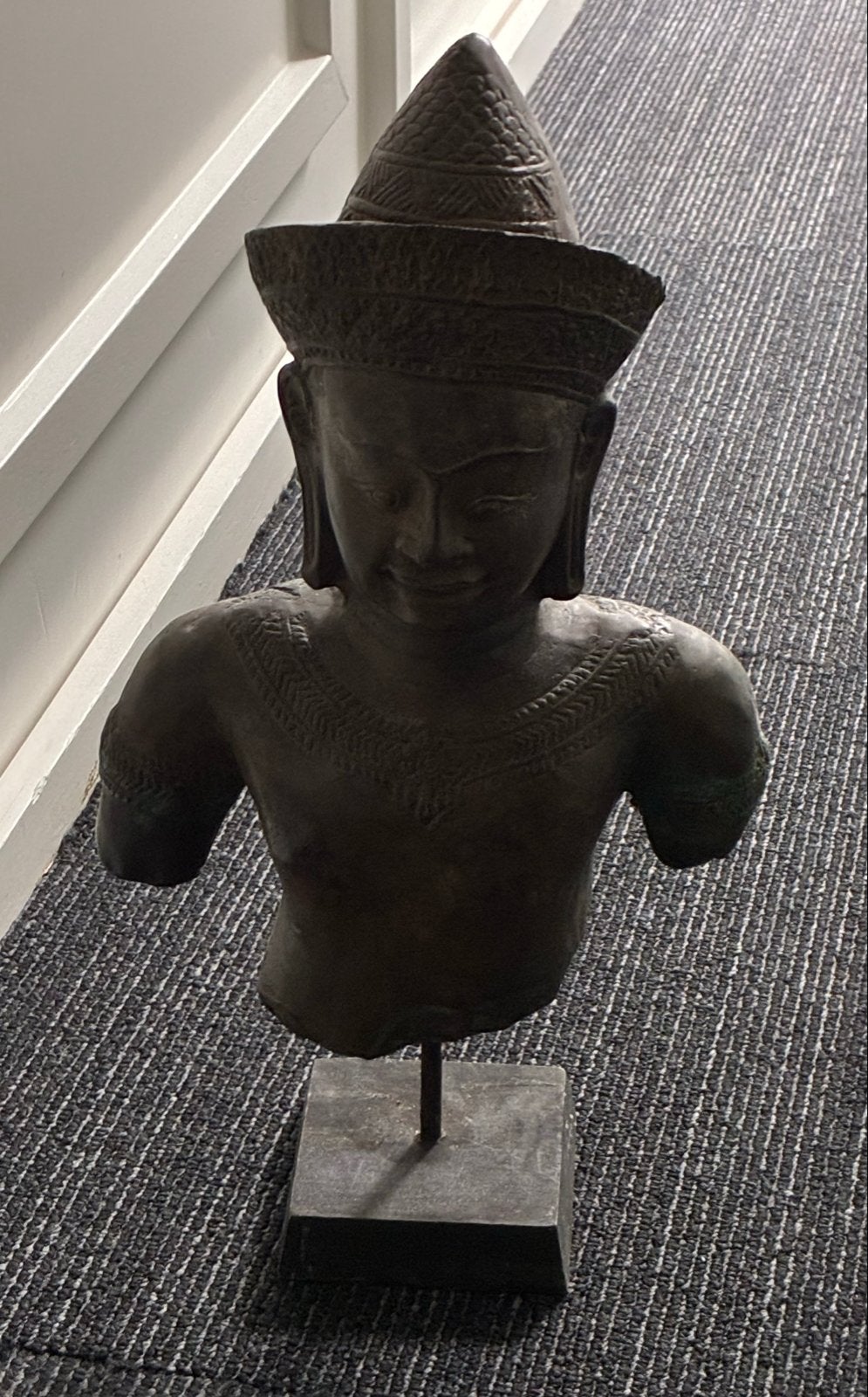 Zeldzame bronzen khmer boeddha (buste), Ophalen, Buste, 20 - 50 cm, Bruin