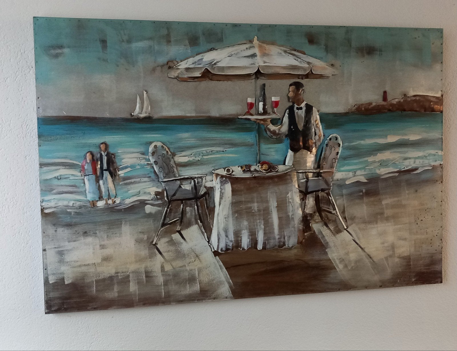 diner aan zee, Ophalen, Expressionistisch, Gemengde techniek, Landschap