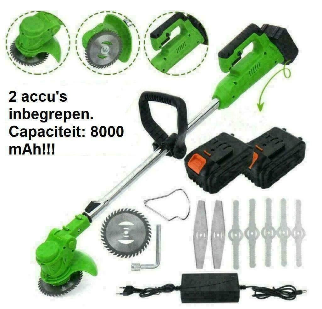 El. Accu Grasmaaier. Grastrimmer Kantsnijder Met 2 Accu's., Ophalen of Verzenden, Nieuw, Accu