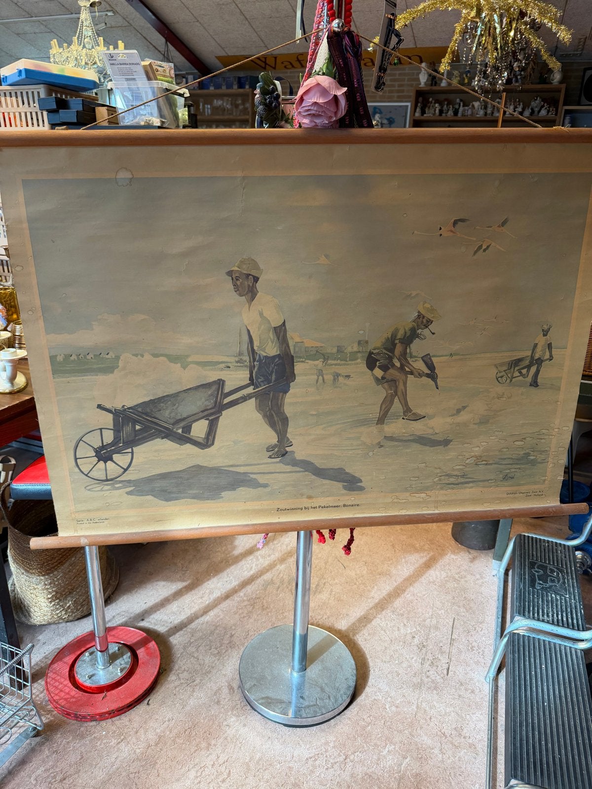 Vintage Schoolplaat "Zoutwinning Pekelmeer. Bonaire", Ophalen, Aardrijkskunde