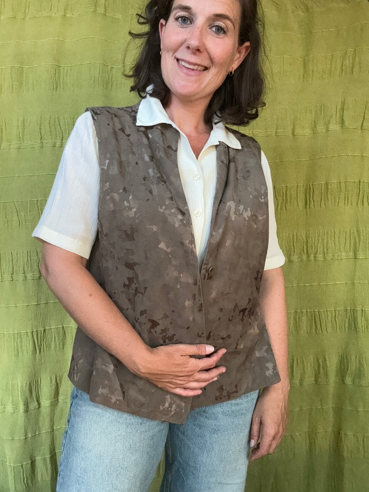 Vintage gilet / waistcoat - print - 40 /L /large, Kleding | Dames, Hgv, Hgv, Ophalen of Verzenden, Vintage