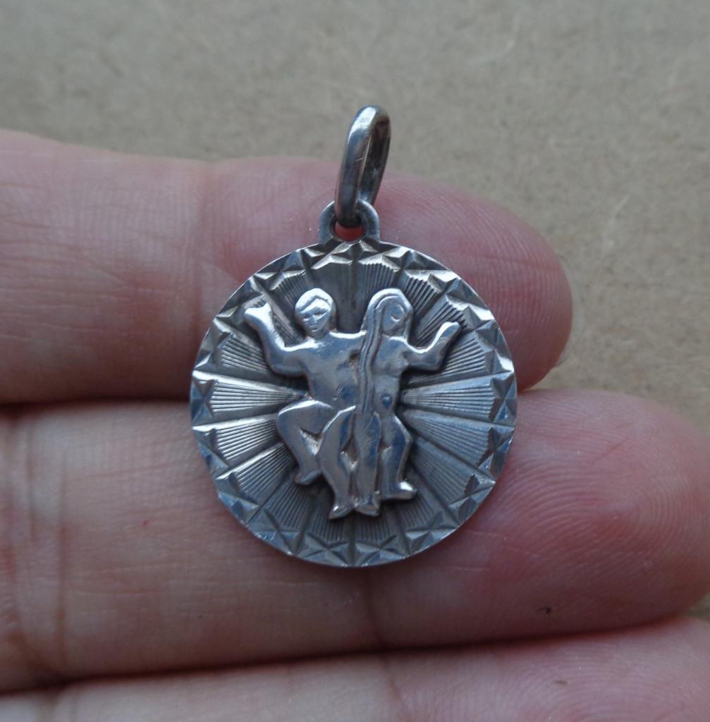 zilveren vintage hanger sterrenbeeld tweeling [822], Verzenden, Zo goed als nieuw, Kruis of Symbool, Zilver