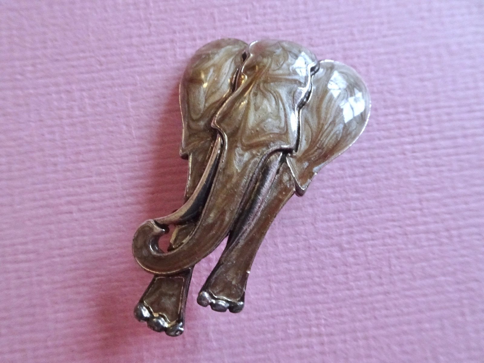 jwg Vintage 60s 70s olifant broche bruin emaille zilver klr, Verzenden, Overige materialen, Broche
