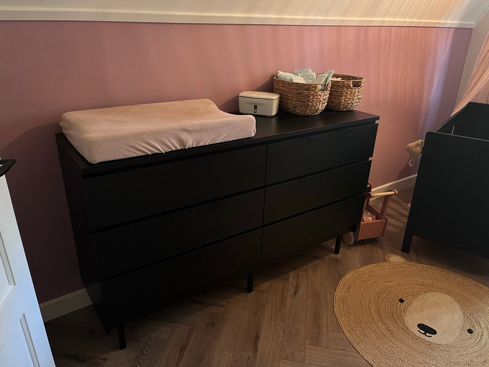 Zwarte ladekast met 6 lades - 161x79x48 cm, Huis en Inrichting, Kasten | Ladekasten, Ophalen, Gebruikt, 5 laden of meer, 150 tot 200 cm