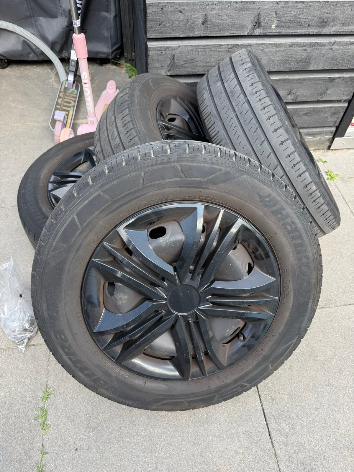 Gebruikte Hankook banden met velgen en wieldoppen, Ophalen, Gebruikt