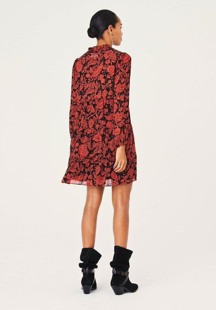 ba&sh Azur Floral-print Crepe mini Dress in Brick, jurk, Maat 42/44 (L), Ophalen of Verzenden, Zo goed als nieuw, Boven de knie