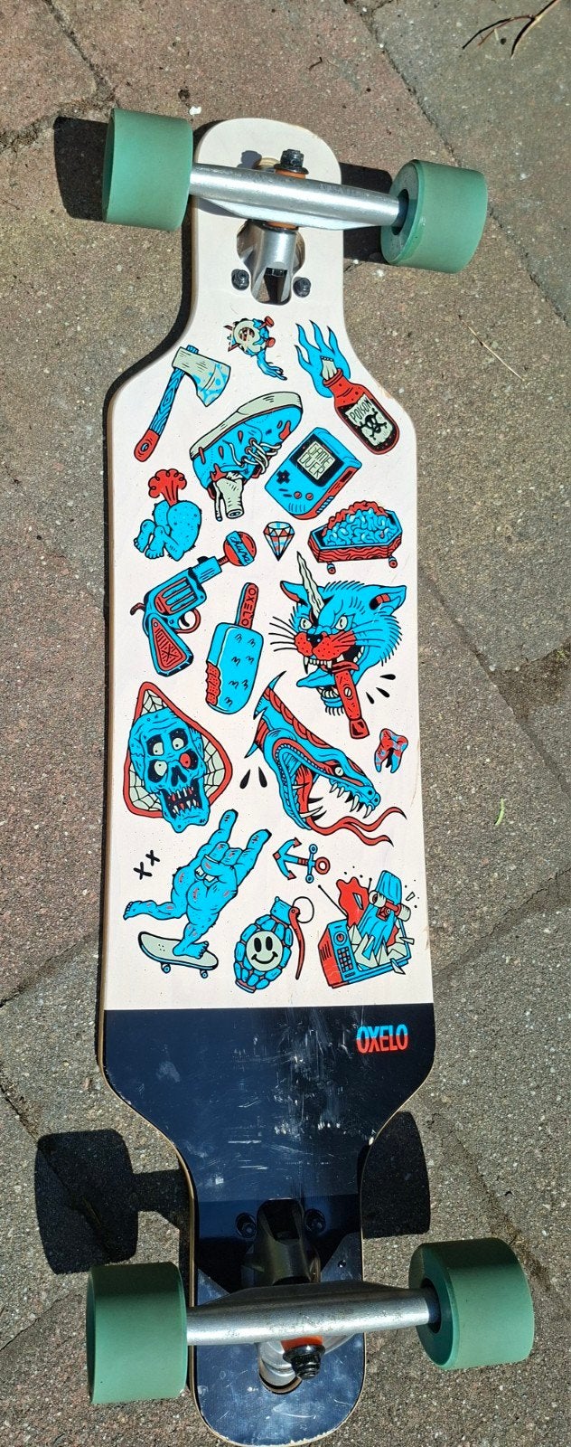 Oxelo Longboard met unieke graphics, Ophalen, Gebruikt, Skateboard, Longboard