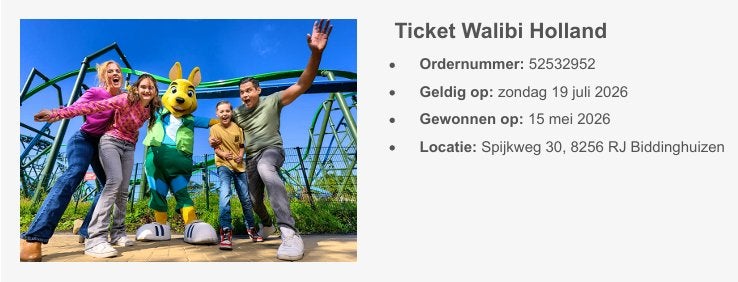 2 walibi tickets voor 19 Juli 45,-, Tickets en Kaartjes, Twee personen, Ticket of Toegangskaart