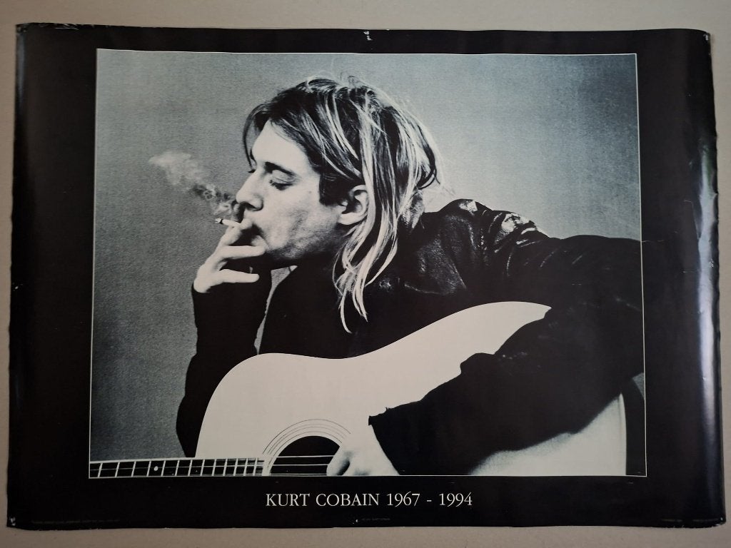 Vintage Kurt Cobain poster, Anabas 1994, London., Ophalen of Verzenden, Gebruikt, Poster, Artwork of Schilderij