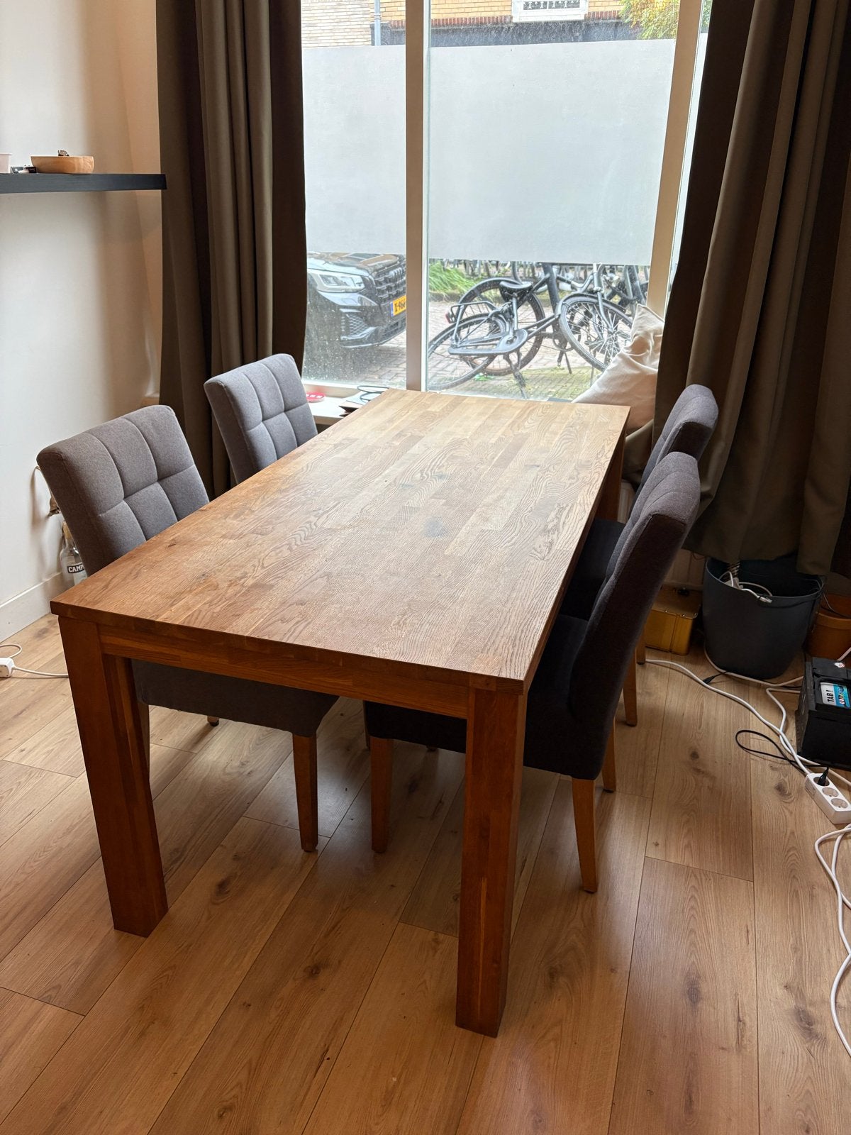 Eikenhouten eettafel met 4 stoelen, Ophalen, Gebruikt, 100 tot 150 cm, Eikenhout
