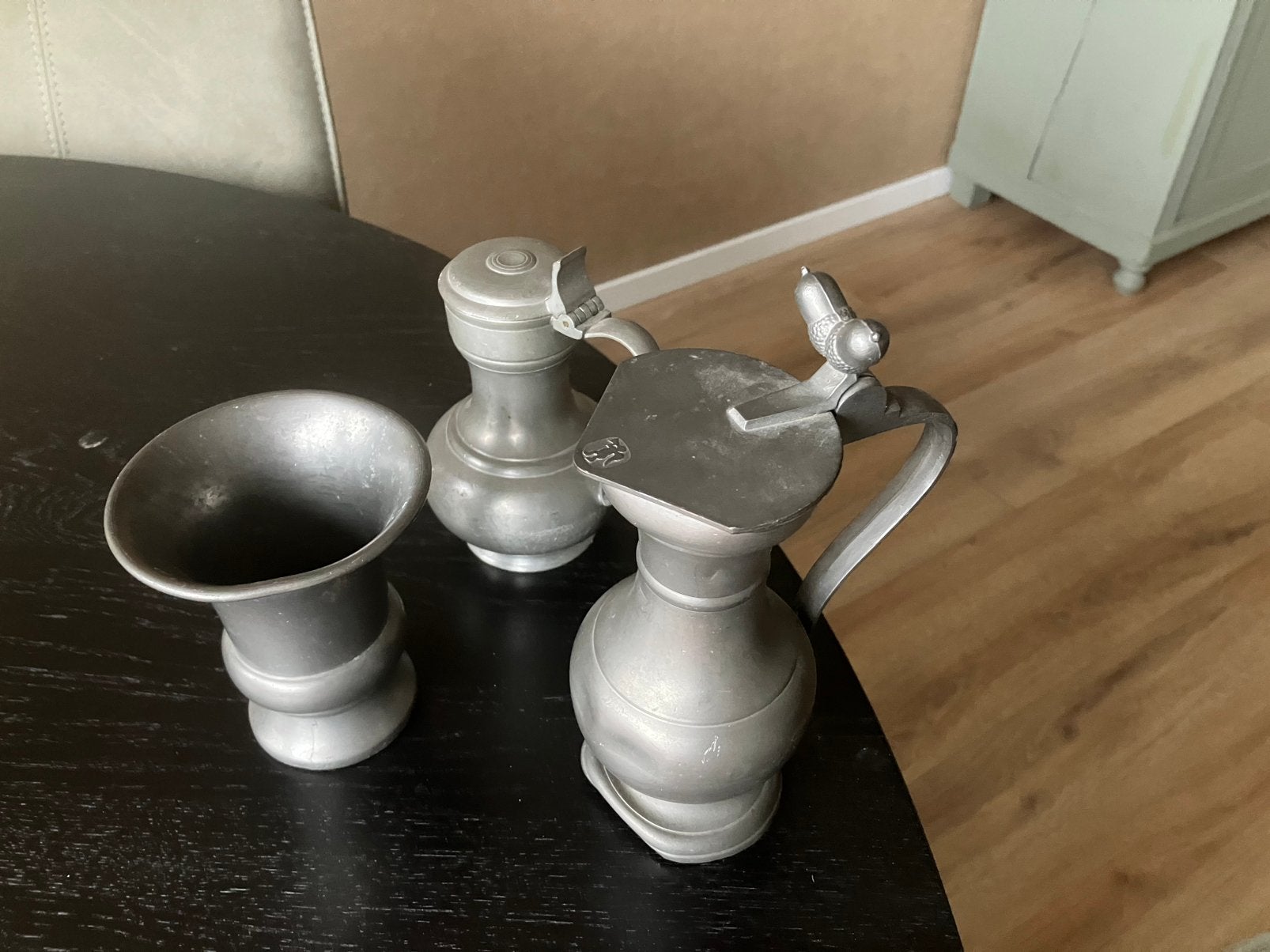 3 antieke tinnen kannetjes ,2 Hans Klein 2 zuiver tin Tiel, Antiek en Kunst, Ophalen of Verzenden