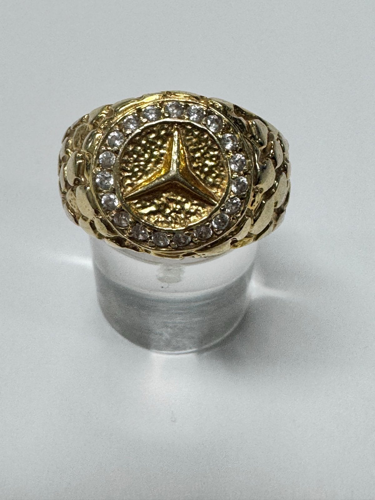 14kt Gouden Ring met Zirkonia en Mercedes Ster - Maat 20