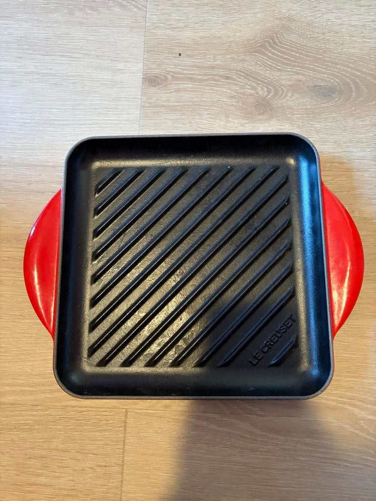 Le Creuset vierkante grillpan in gietijzer, Ophalen of Verzenden, Gebruikt, Gietijzer, Koekenpan of Braadpan