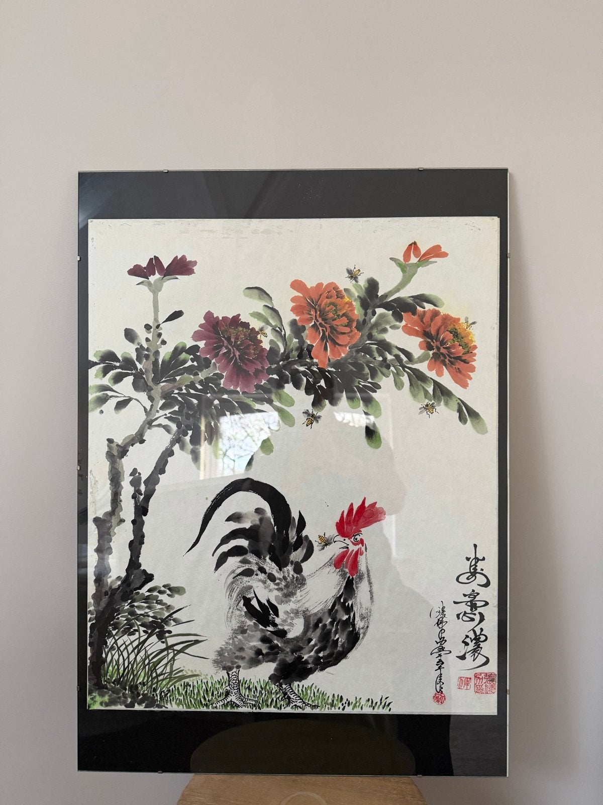 Traditionele Chinese tekening rijstpapier van Zhang Wei Li, Antiek en Kunst, Ophalen, Tekening, Overige technieken, Ingelijst