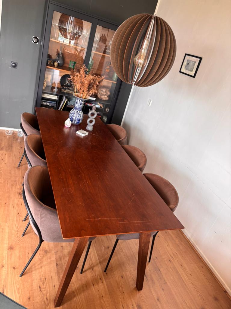 Massief walnoot houten eettafel - Scandinavisch design, Huis en Inrichting, Tafels | Eettafels, Ophalen, Gebruikt, 200 cm of meer
