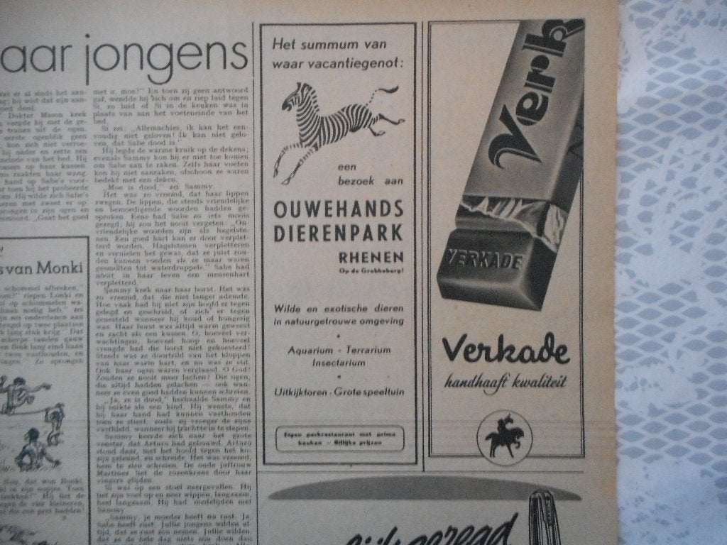 Adv. Rhenen. Ouwehands Dierenpark. 1947., Verzamelen, Ophalen of Verzenden, 1940 tot 1960, Nederland, Knipsel(s)
