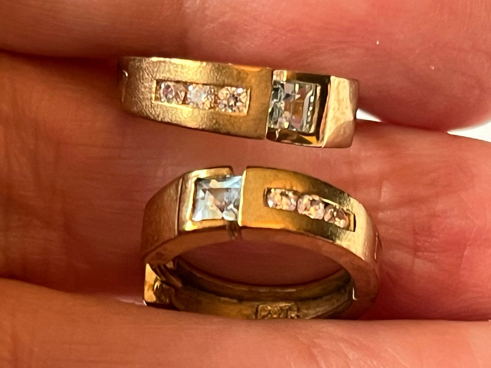 Gouden Creolen met Aquamarijn en Saffier - 8 CT, Hangers, Verzenden, Zo goed als nieuw, Met edelsteen