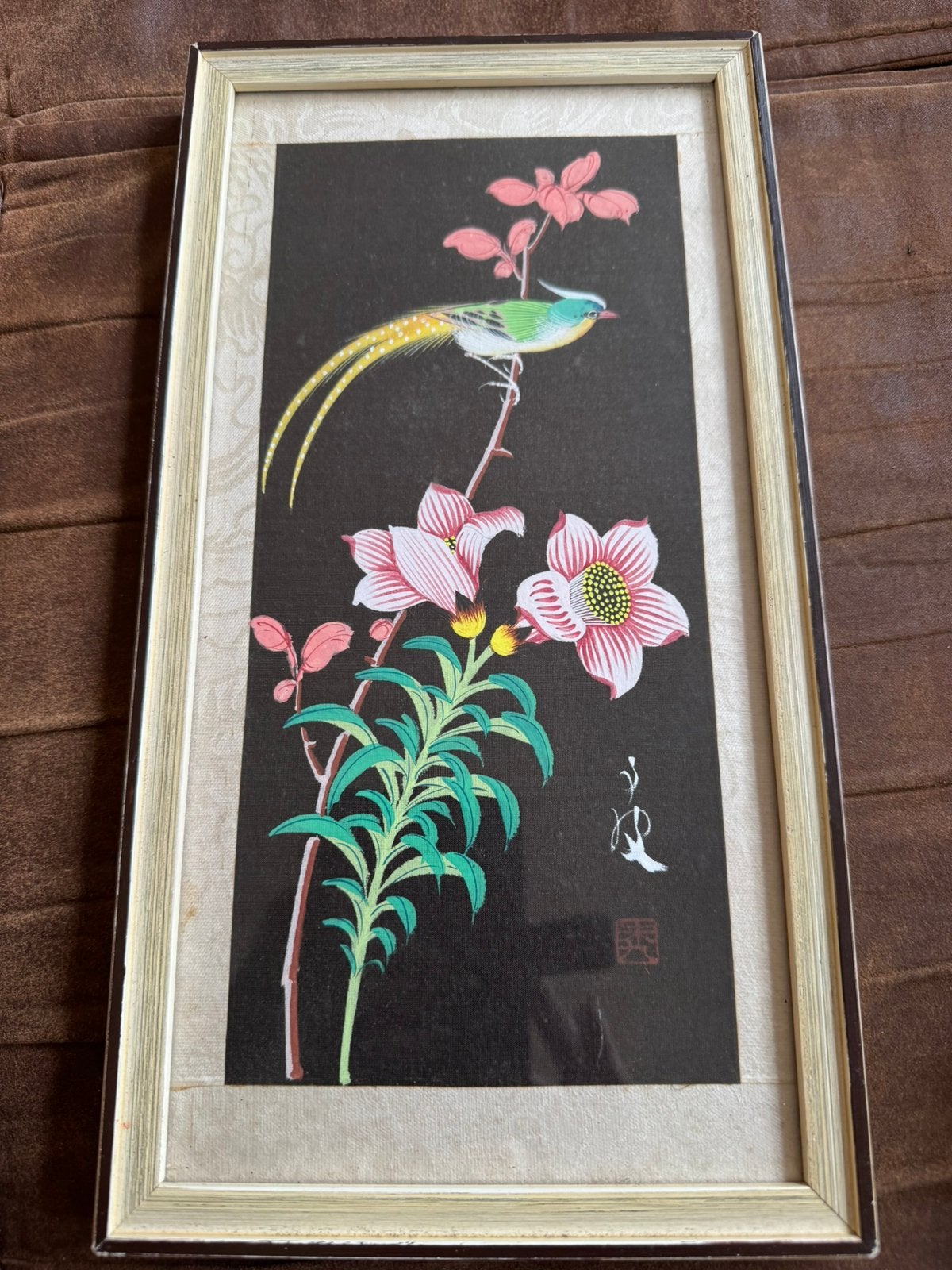 Vintage Chinees Schilderij op Zijde – Handgeschilderd, Antiek en Kunst, Ophalen of Verzenden