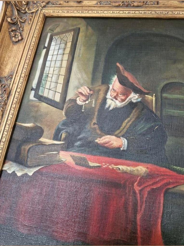 Prachtig olieverfschilderij, voorstellende "De Goudweger", Antiek en Kunst, Kunst | Schilderijen | Klassiek, Ophalen