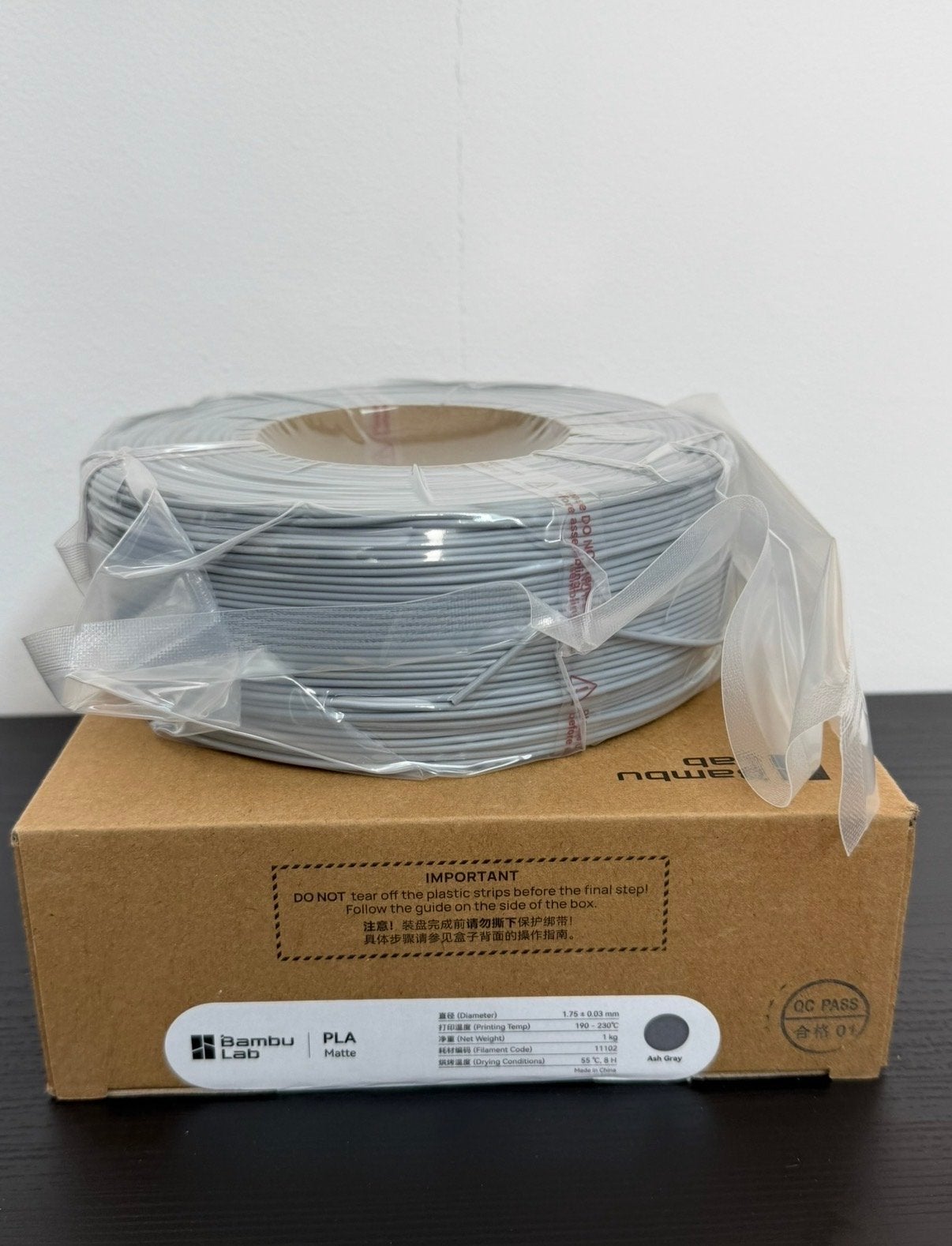 Bambu Lab PLA Matte Ash Gray 1.75mm 1kg Filament, Computers en Software, 3D-printerbenodigheden, Ophalen of Verzenden, Nieuw