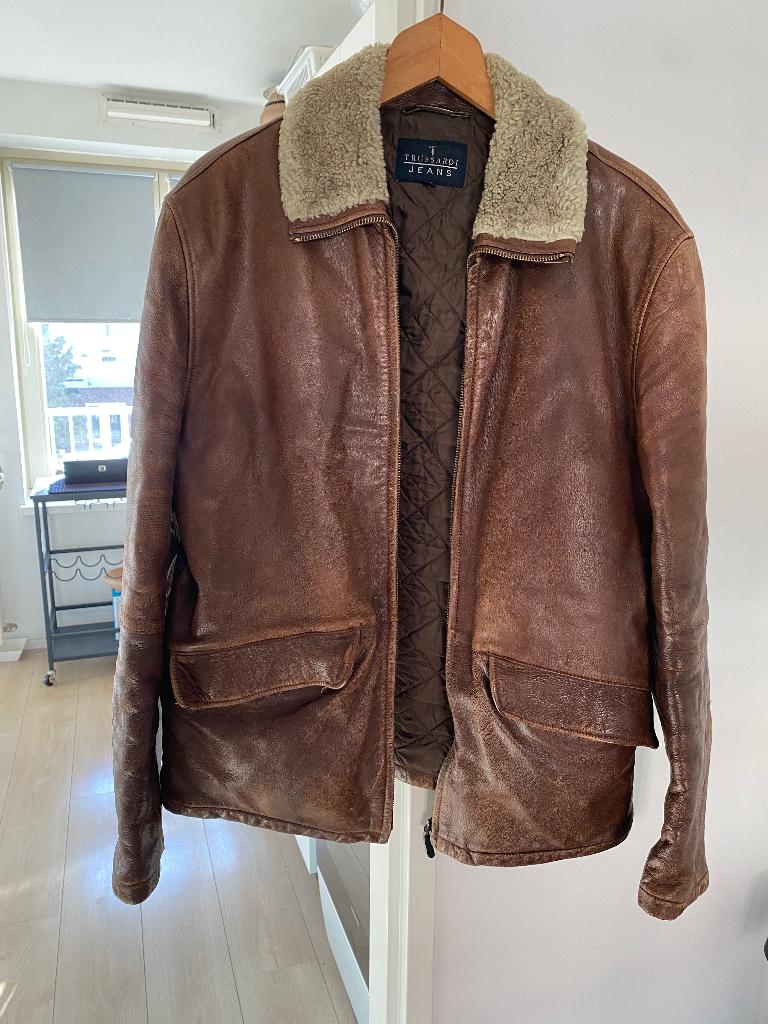 Trussardi Padded leather jacket with shearling collar, Kleding | Heren, Jassen | Winter, Maat 48/50 (M), Beige, Ophalen of Verzenden