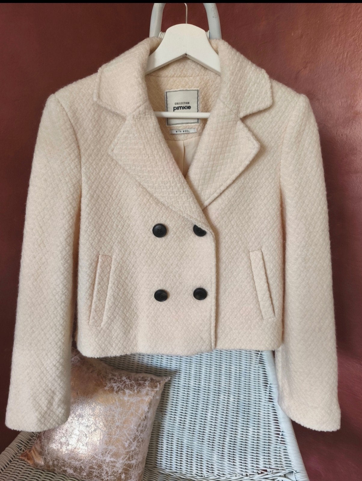 Pimkie - Crème beige tussenjas mantel met wol - mt xs, Verzenden, Beige, Zo goed als nieuw, Pimkie
