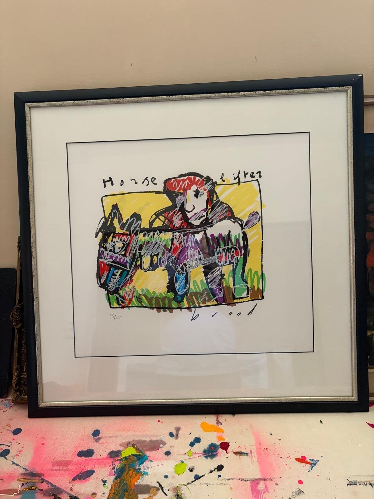 Herman Brood Zeefdruk 'Horse & Rider' - 71x67 cm, Gelimiteerde oplage, Ophalen, Dieren en Natuur, Zeefdruk