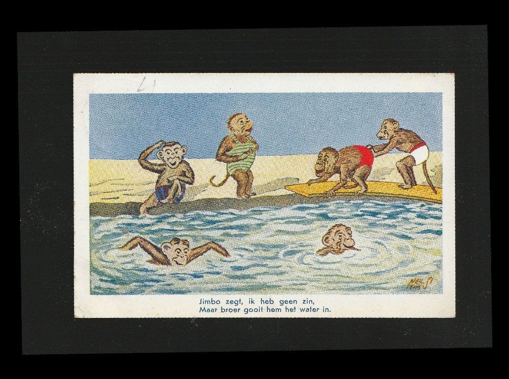 Ansichtkaart Verklede Apen strand illu Lien Smit B07-7, Ophalen of Verzenden, 1940 tot 1960, Gelopen