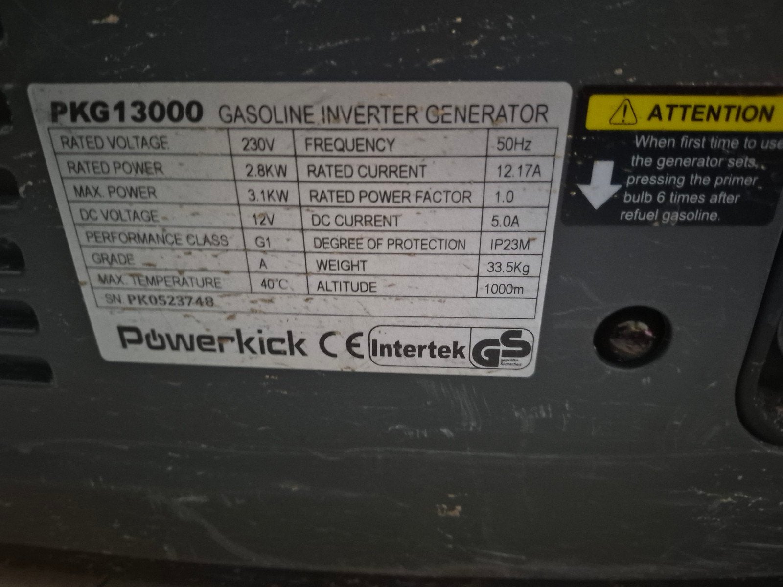 Powerkick PKG3000 Benzine Inverter Generator, Ophalen, Gebruikt, Minder dan 5 kVA, Benzine