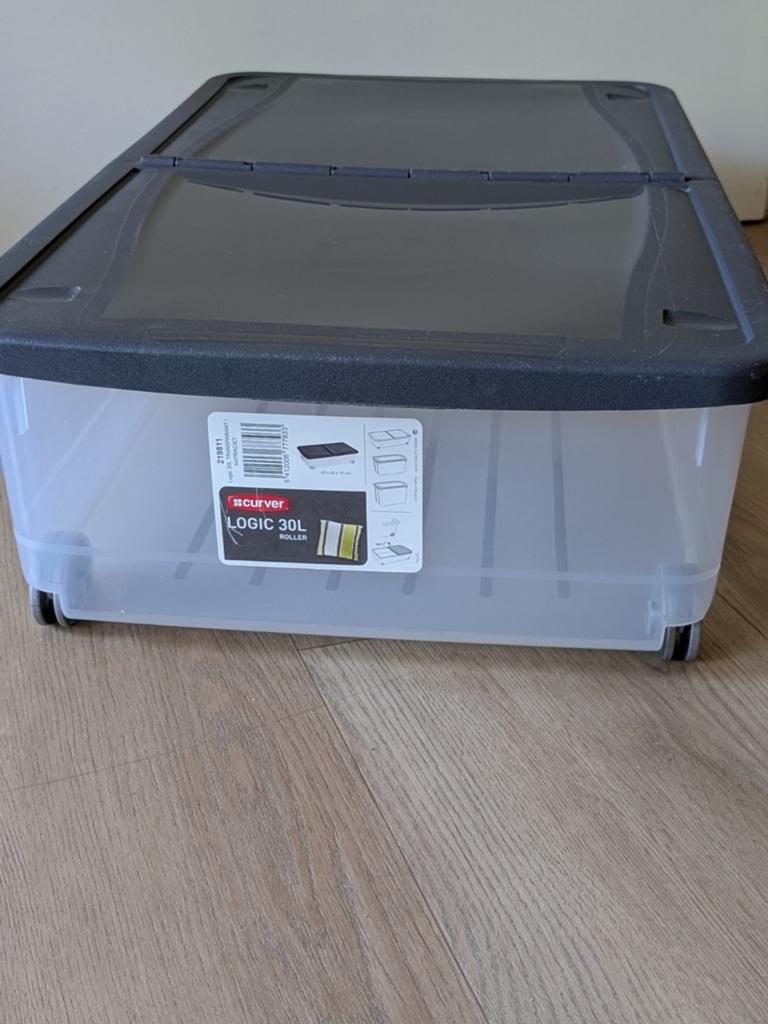 Curver Logic Roller Bedroller 30L - Transparant/Antraciet, Ophalen, Zo goed als nieuw, Kunststof