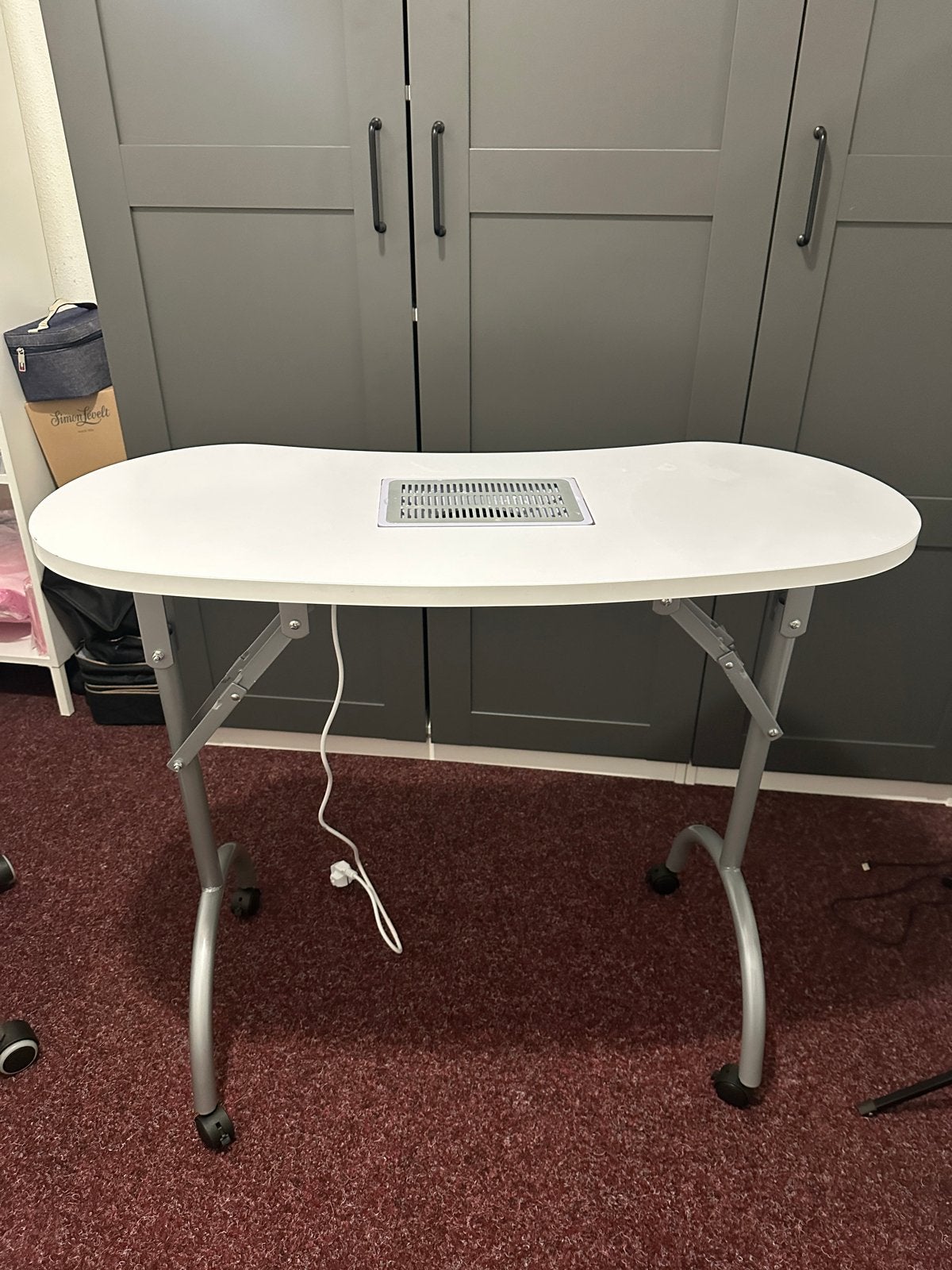 Opvouwbare nageltafel met afzuiging - Wit, Ophalen, 100 tot 150 cm, Metaal of Aluminium, Zo goed als nieuw