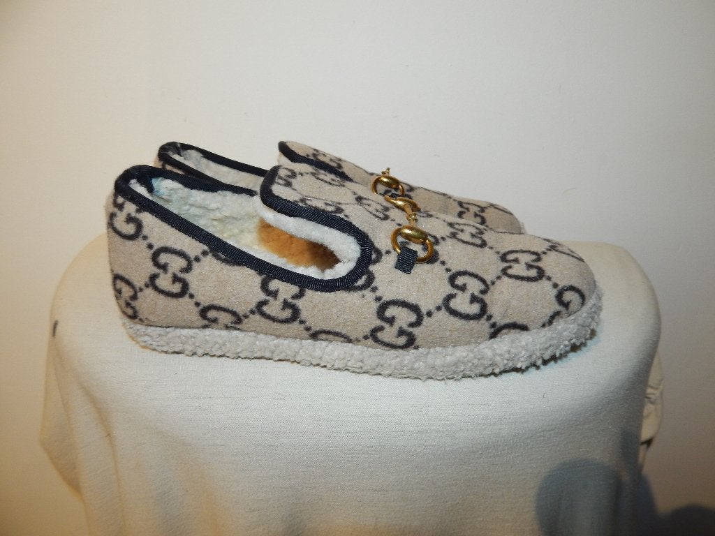 Gucci gg monogram loafers wol horsebit voorkant warm 38, Overige kleuren, Ophalen of Verzenden, Gucci, Espadrilles of Moccasins